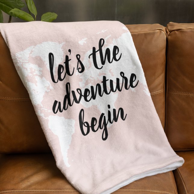 Positive Pink Let's The Adventure Begin World Map  Fleece Blanket (Creator Uploaded)