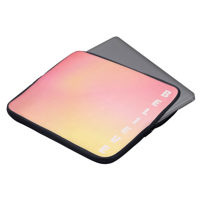 Positive Pink Peach Gradient Aesthetic “Believe” Laptop Sleeve (Front Top)