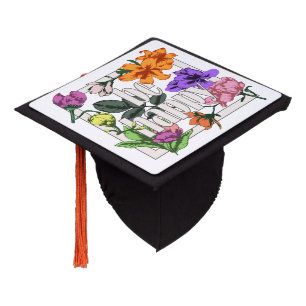Positive quote Be Happy and garden flowers Graduation Cap Topper