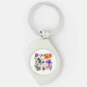 Positive quote Be Happy and garden flowers Keychain