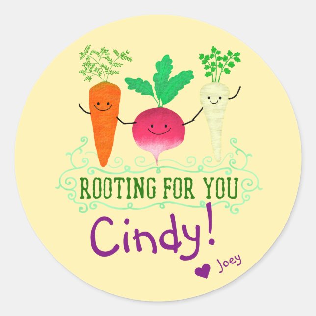 Positive Root Pun - Rooting for you Classic Round Sticker (Front)