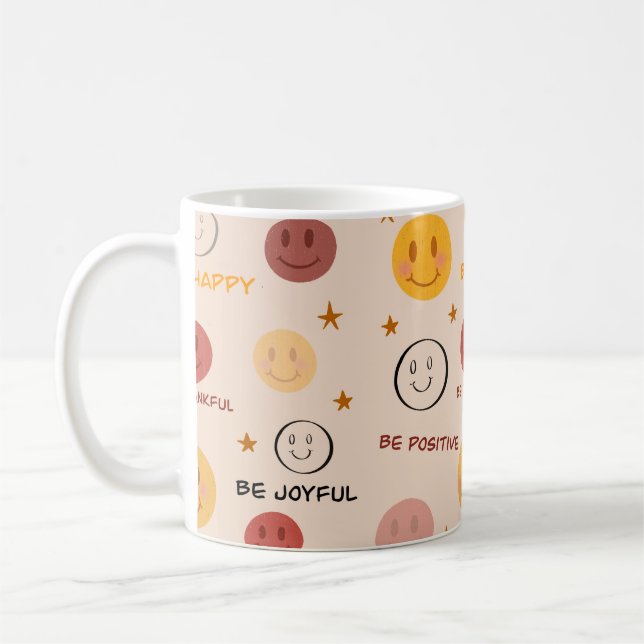 Positive Smiley Face Seamless Pattern  Coffee Mug (Left)