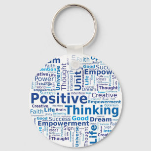 Positive Thinking Word Cloud - Blue Colours Keychain