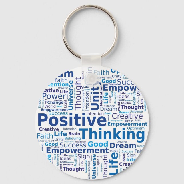 Positive Thinking Word Cloud - Blue Colours Keychain (Front)