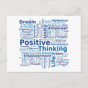 Positive Thinking Word Cloud - Blue Colours Postcard
