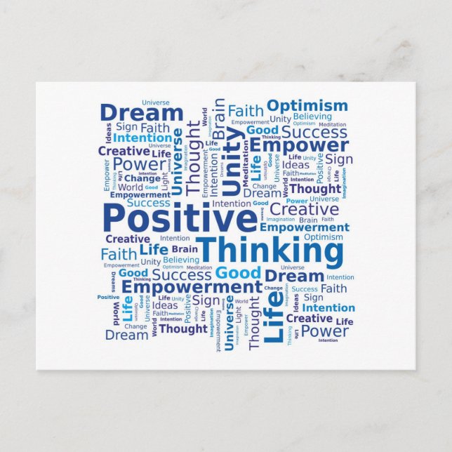 Positive Thinking Word Cloud - Blue Colours Postcard (Front)