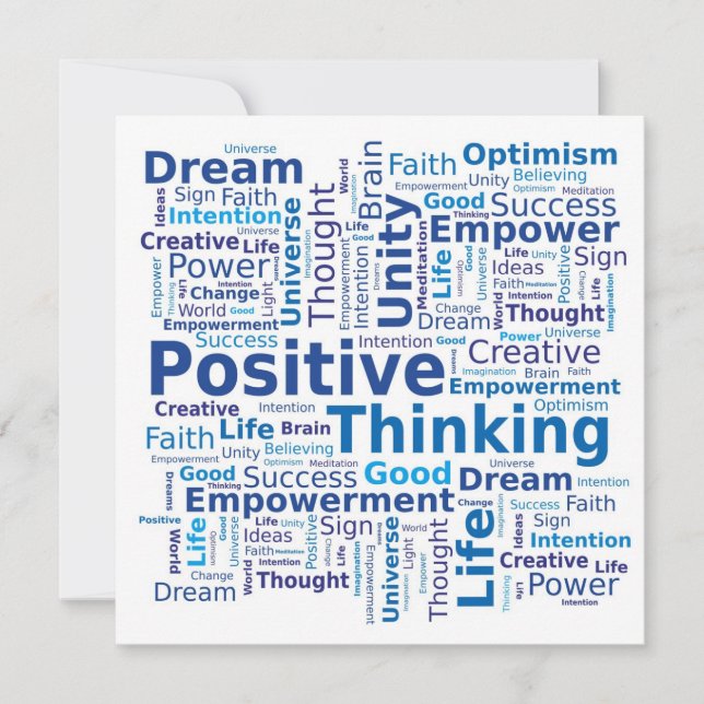 Positive Thinking Word Cloud - Blue Invitation (Front)