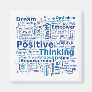 Positive Thinking Word Cloud - Blue Magnet
