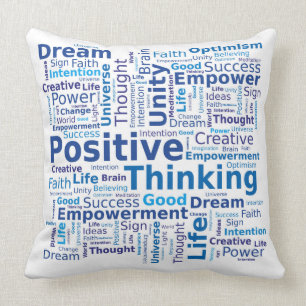 Positive Thinking Word Cloud - Blue Throw Pillow