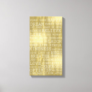 Positive Thoughts Inspirational Words Gold White Canvas Print