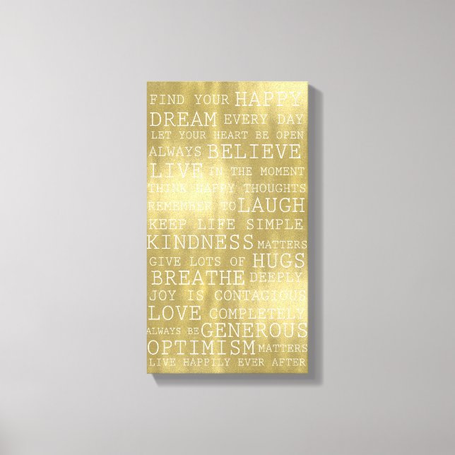 Positive Thoughts Inspirational Words Gold White Canvas Print (Front)