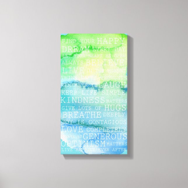 Positive Thoughts Inspirational Words Green Blue Canvas Print (Front)