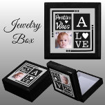 Positive vibes add photo initial black grey gift box<br><div class="desc">Keepsake jewellery / jewellery gift box.
Personalize with an initial and photo.
Positive vibes / Love,  with a love heart and the colours black,  grey and white.</div>