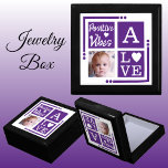 Positive vibes add photo initial purple jewellery gift box<br><div class="desc">Keepsake jewellery / jewellery gift box.
Personalize with an initial and photo.
Positive vibes / Love,  with a love heart and the colours purple and white.</div>