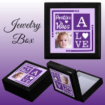 Positive vibes add photo initial purple white gift box<br><div class="desc">Keepsake jewellery / jewellery gift box.
Personalize with an initial and photo.
Positive vibes / Love,  with a love heart and the colours light and dark purple and white.</div>