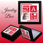 Positive vibes add photo initial red jewellery gift box<br><div class="desc">Keepsake jewellery / jewellery gift box.
Personalize with an initial and photo.
Positive vibes / Love,  with a love heart and the colours red and white.</div>