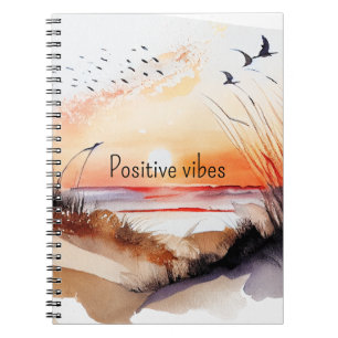 Positive Vibes Beach Sunset with Birds Notebook