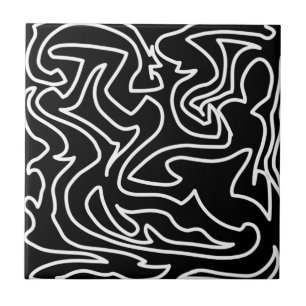 Positive Vibes Bold Black White Abstract Tile