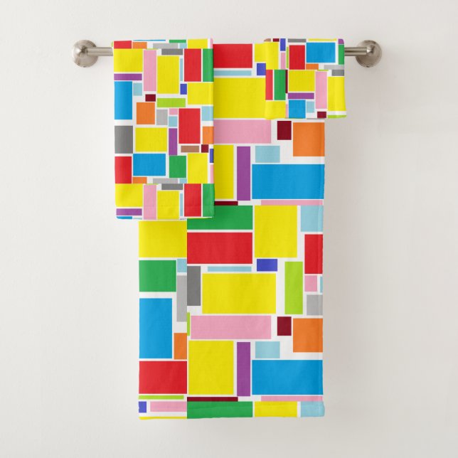 Positive Vibes Happy Colours Abstract Art Blocks Bath Towel Set (Insitu)