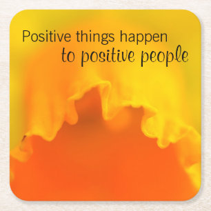 Positive Vibes Inspiring Yellow Daffodil Quote Square Paper Coaster