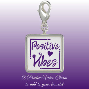 Positive Vibes love heart purple and white Charm