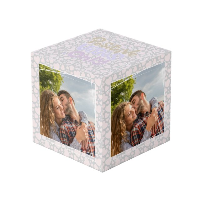 Positive vibes only add photo personalized cube (Front Angled)