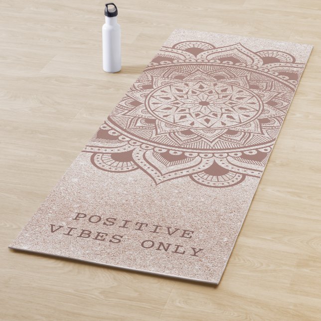 Positive Vibes Only Custom Text Quote Chic Mandala Yoga Mat (In Situ)