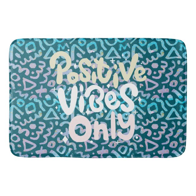 Positive vibes only green geometric bath mat (Front)