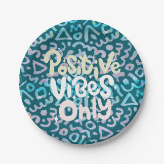 Positive vibes only green geometric paper plate