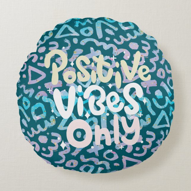 Positive vibes only green geometric round pillow (Front)