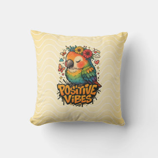 “Positive Vibes” Parrot Throw Pillow