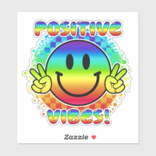 Positive Vibes Smiley Face Emoji Peace Sign