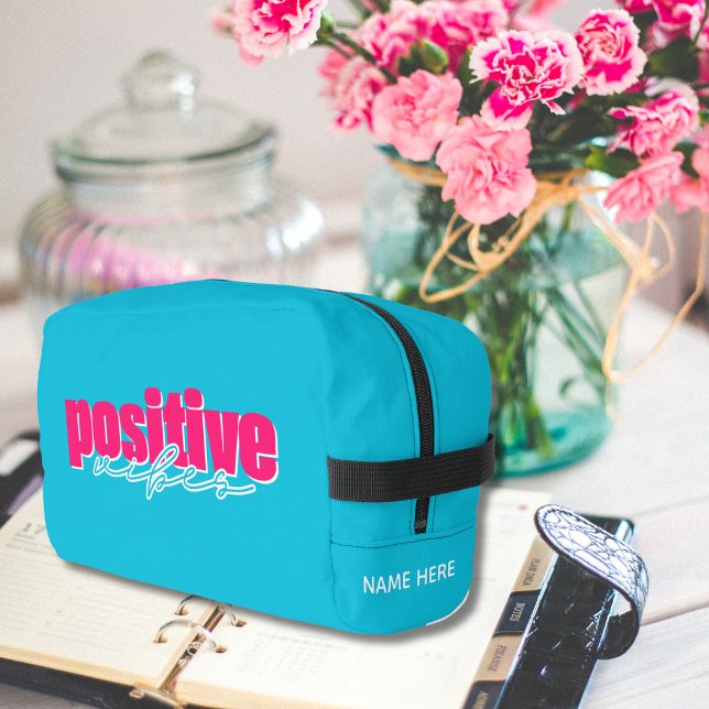 Positive Vibes Teal & Pink Personalized Toiletry Dopp Kit (Creator Uploaded)