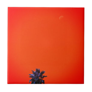 Positive Vibes Tropical Palm Tree Moon Minimalism Tile