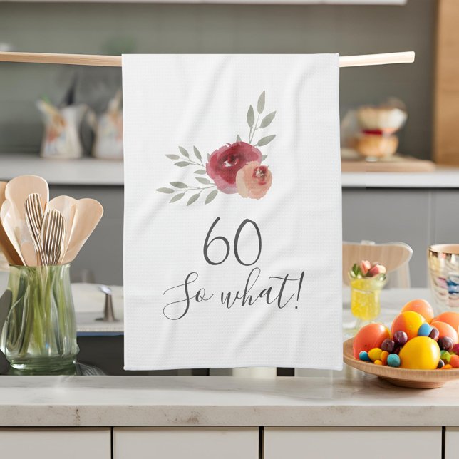 Positive Watercolor Roses Floral 60th Birthday Kitchen Towel (Creator Uploaded)