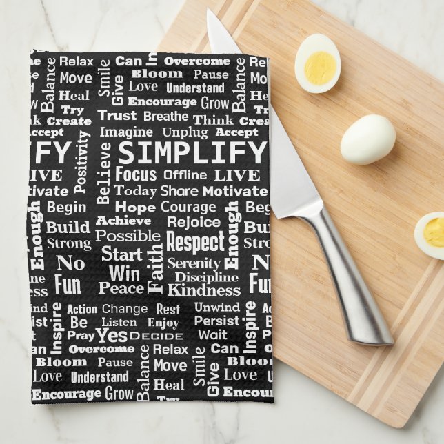 Positive Word Cloud On Black Kitchen Towel (Quarter Fold)