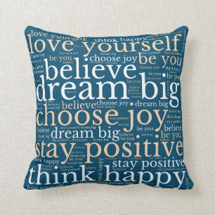 Positive WordArt Pattern White Cream Turquoise Throw Pillow