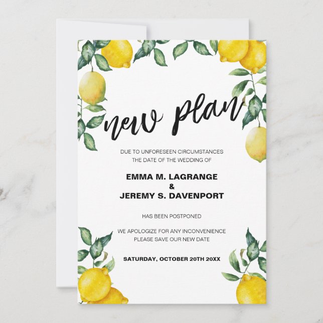 Posponed wedding date, lemon new plan announcement (Front)