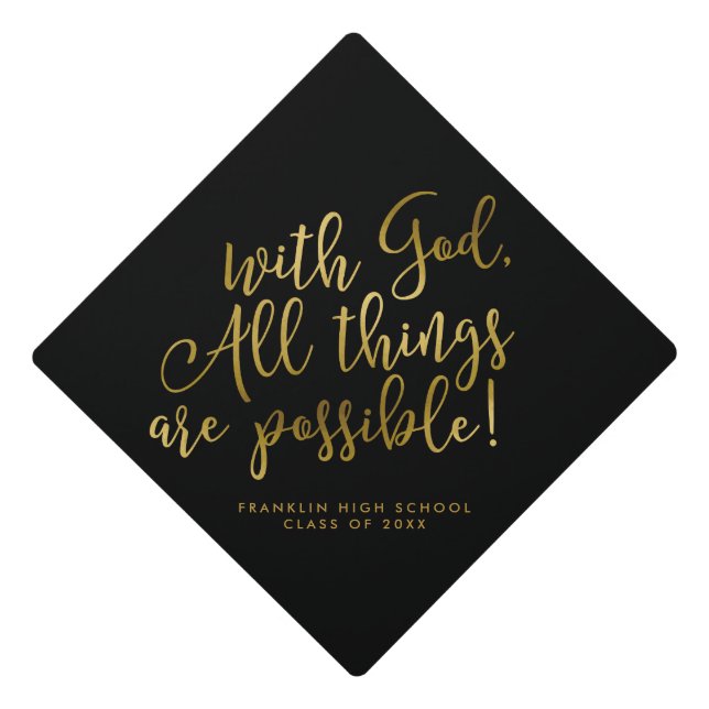 Possible With God Gold Scripture Graduation Cap Topper (Front)