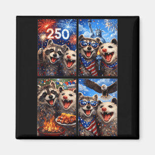 Possum and Raccoon 4th of July Selfie 250th Magnet