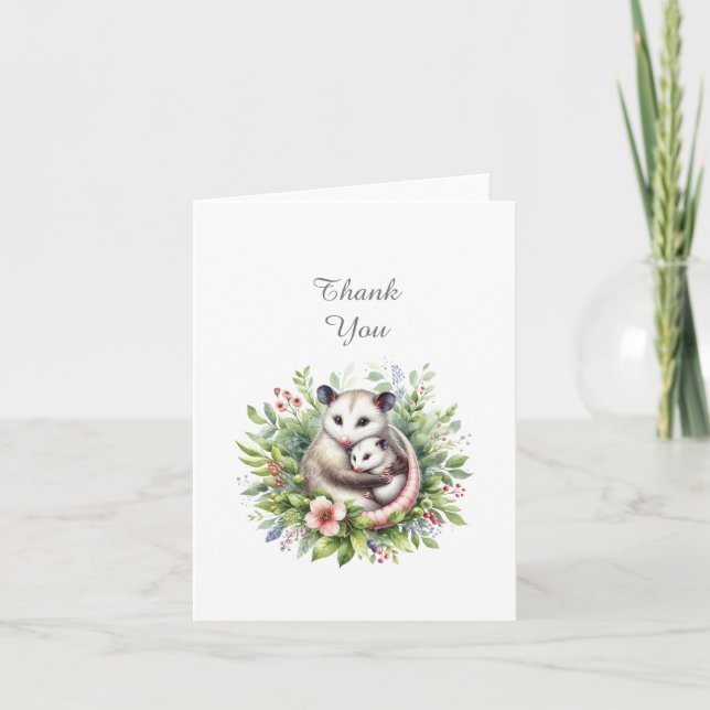 Possum Animals Baby Shower Thank You Note Card (Front)