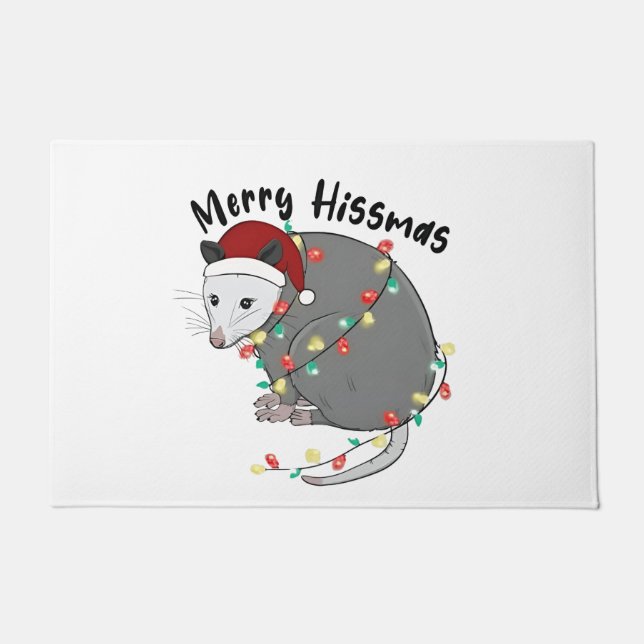 Possum Eat Trash Christmas Lights Merry Hissmass Doormat (Front)
