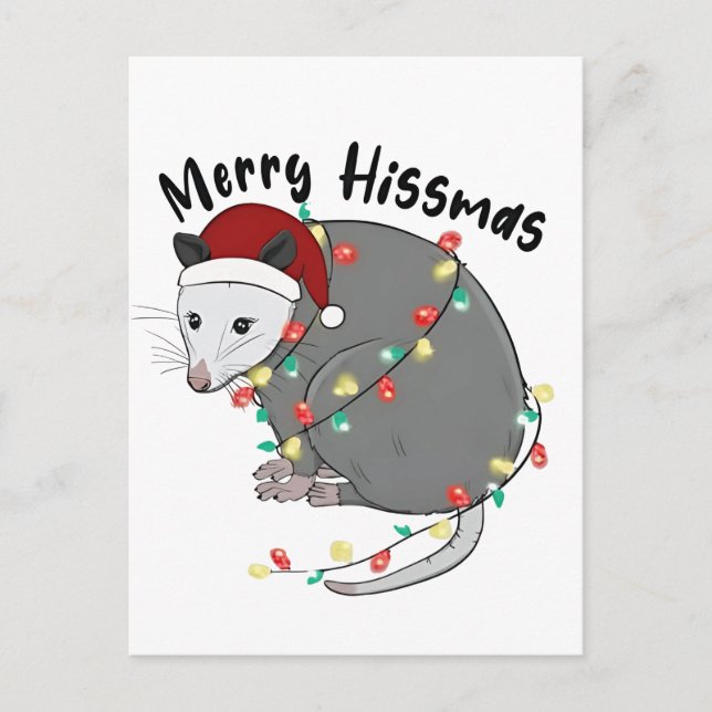 Possum Eat Trash Christmas Lights Merry Hissmass Holiday Postcard (Front)