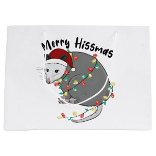 Possum Eat Trash Christmas Lights Merry Hissmass Large Gift Bag
