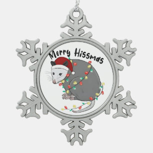 Possum Eat Trash Christmas Lights Merry Hissmass Snowflake Pewter Christmas Ornament