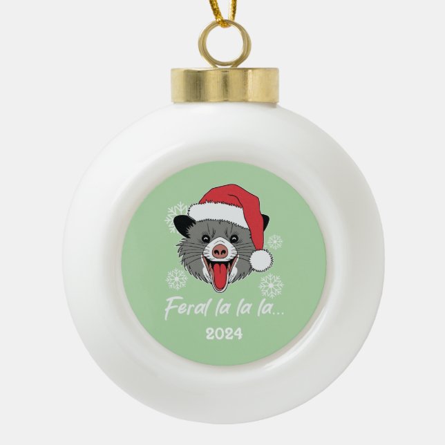 Possum Feral La La La Ceramic Ball Christmas Ornament (Front)