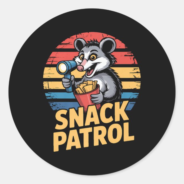 Possum Snacks Patrol With Flashlight And Chips Hum Classic Round Sticker (Front)