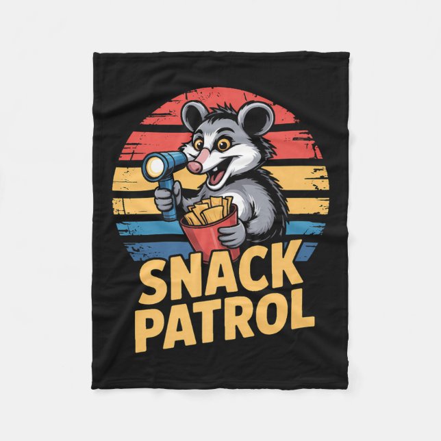 Possum Snacks Patrol With Flashlight And Chips Hum Fleece Blanket (Front)