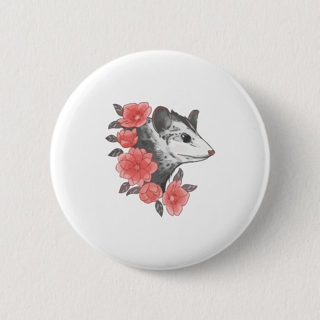 Possum With Flowers 2 Inch Round Button (Front)