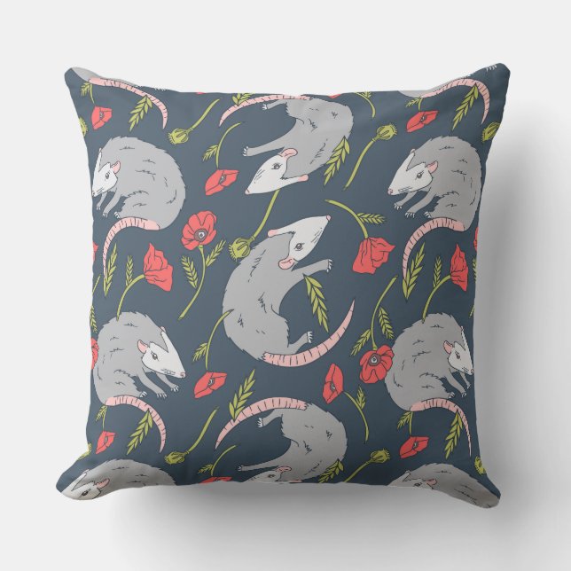 Possums and Poppies Throw Pillow (Front)